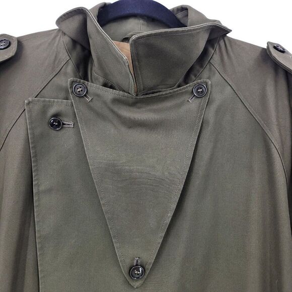 Vintage Army Green Military Trench Coat XL Belt Shoulder Tab Warcore Trenchcore - Picture 4 of 14